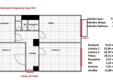 Prodej bytu, 3+1, 83 m²
