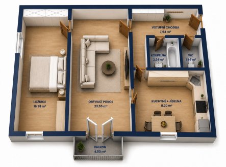 Prodej bytu, 2+1, 66 m²
