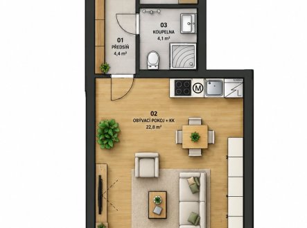 Pronájem bytu, 1+kk, 35 m²