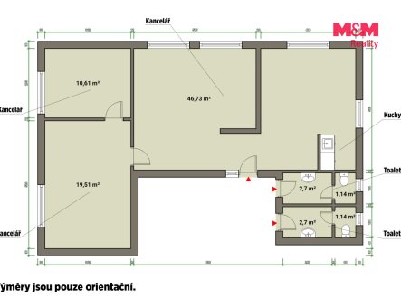 Pronájem kanceláře, 80 m²