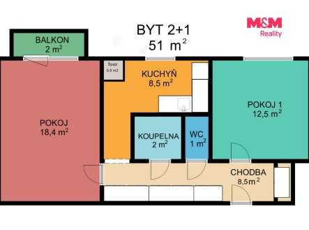 Prodej bytu, 2+1, 51 m²
