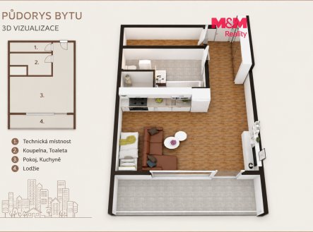 Pronájem bytu, 1+kk, 35 m²
