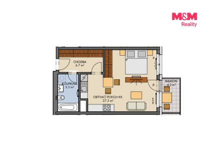 Prodej bytu, 1+kk, 40 m²