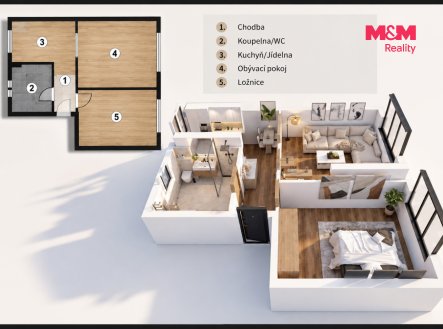 Pronájem bytu, 2+1, 56 m²