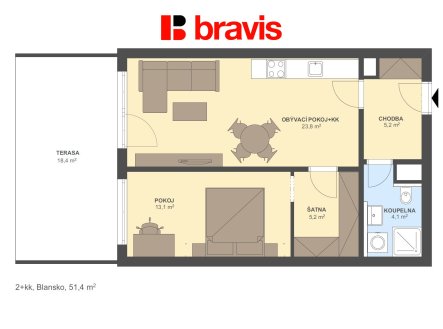 Prodej bytu, 2+kk, 51 m²