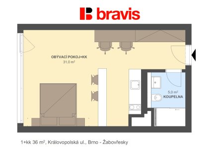 Pronájem bytu, 1+kk, 38 m²