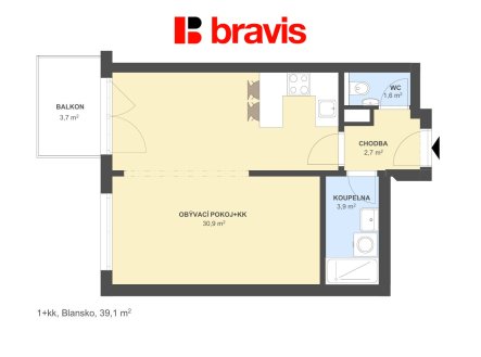 Prodej bytu, 1+kk, 39 m²