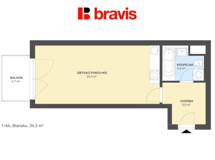 Prodej bytu, 1+kk, 34 m²