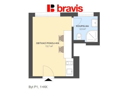 Pronájem bytu, 1+kk, 17 m²