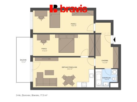 Prodej bytu, 3+kk, 77 m²