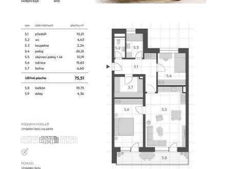Prodej bytu, 3+kk, 91 m²