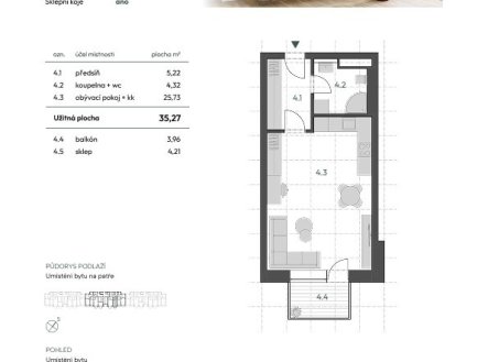 Prodej bytu, 1+kk, 43 m²