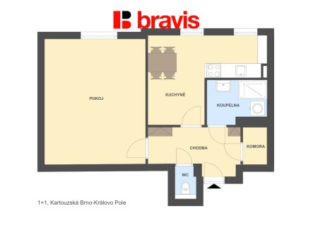 1+1 Kartouzská | Pronájem bytu, 2+kk, 50 m²