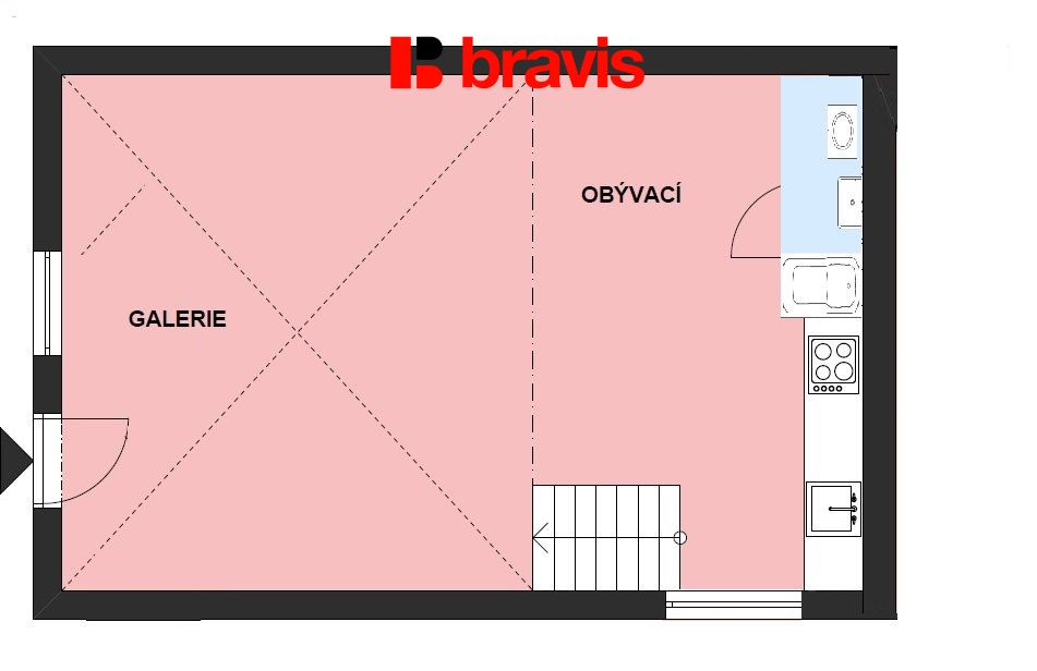 Půdorys bytu 2+kk+galerie