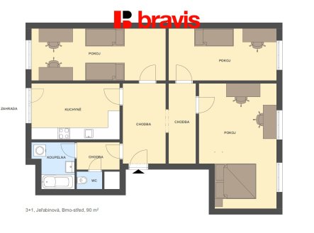 Pronájem bytu, 3+1, 90 m²