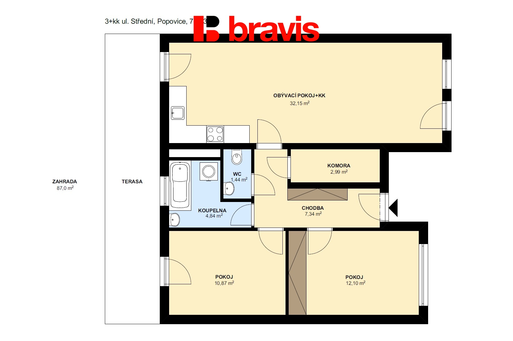 3+kk Střední Popovice 71,73m2