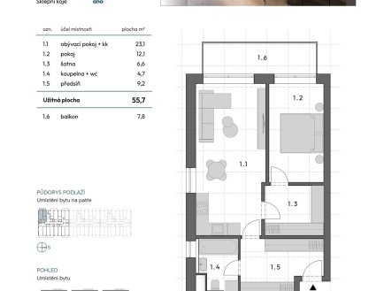 Prodej bytu, 2+kk, 56 m²