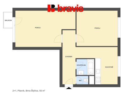 Prodej bytu, 2+1, 55 m²