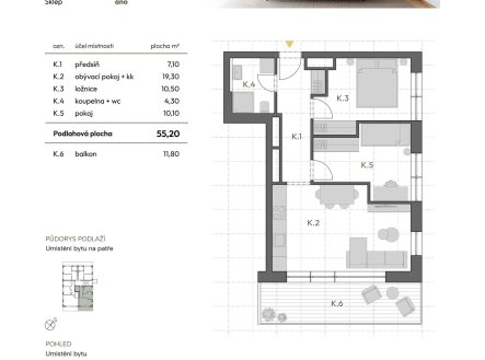 Prodej bytu, 3+kk, 55 m²