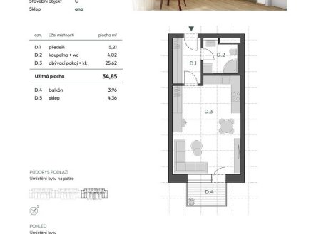 Prodej bytu, 1+kk, 43 m²