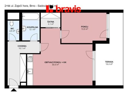 Pronájem bytu, 2+kk, 83 m²