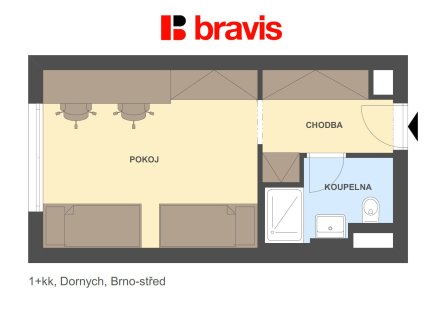Pronájem bytu, 1+kk, 24 m²