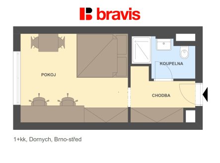 Pronájem bytu, 1+kk, 24 m²