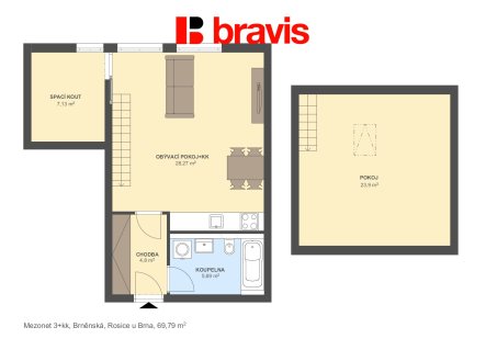 Pronájem bytu, 3+kk, 70 m²