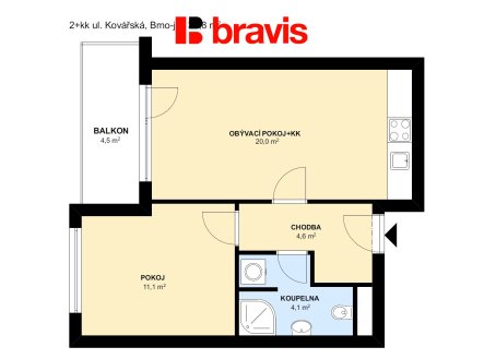 Pronájem bytu, 2+kk, 43 m²