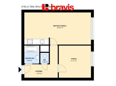 Pronájem bytu, 2+kk, 47 m²