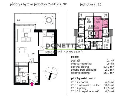 Prodej bytu, 2+kk, 55 m²