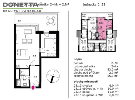 Prodej bytu, 2+kk, 55 m²