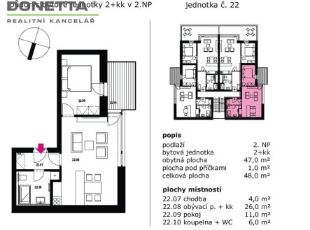 Prodej bytu, 2+kk, 48 m²