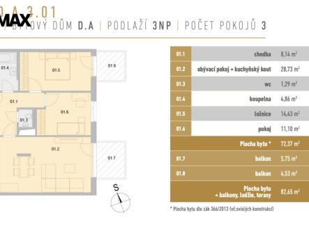 Pronájem bytu, 3+kk, 82 m²