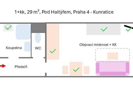 Pronájem bytu, 1+kk, 29,5 m²