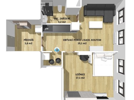 Prodej bytu, 2+kk, 45 m²