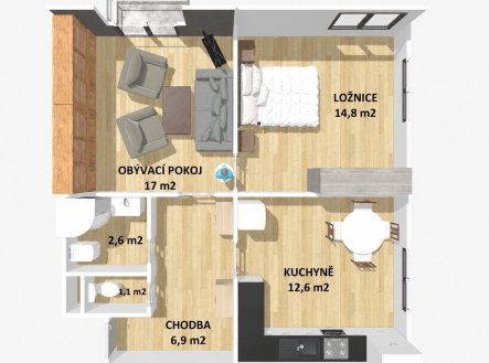 Prodej bytu, 2+1, 57 m²