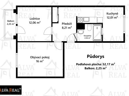 Prodej bytu, 2+1, 56 m²