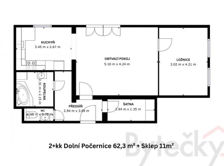 Prodej bytu, 2+1, 60,3 m²