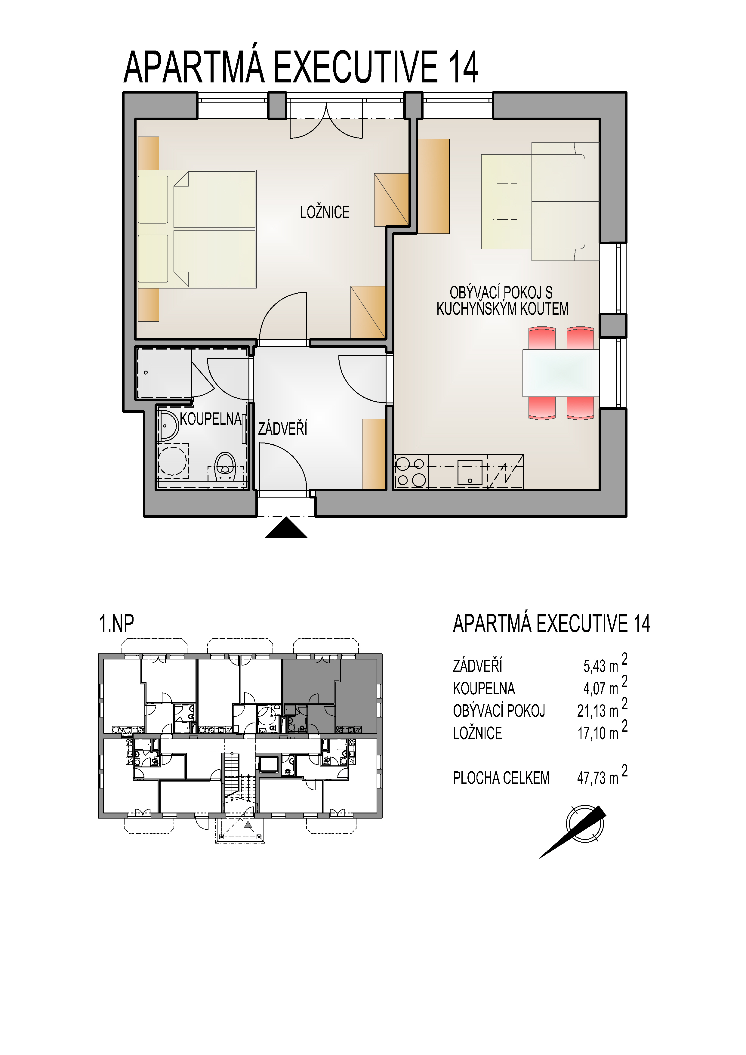 Prodej horského apartmánu 2+kk, 48,74 m², terasa a parkování, Horní Lipová