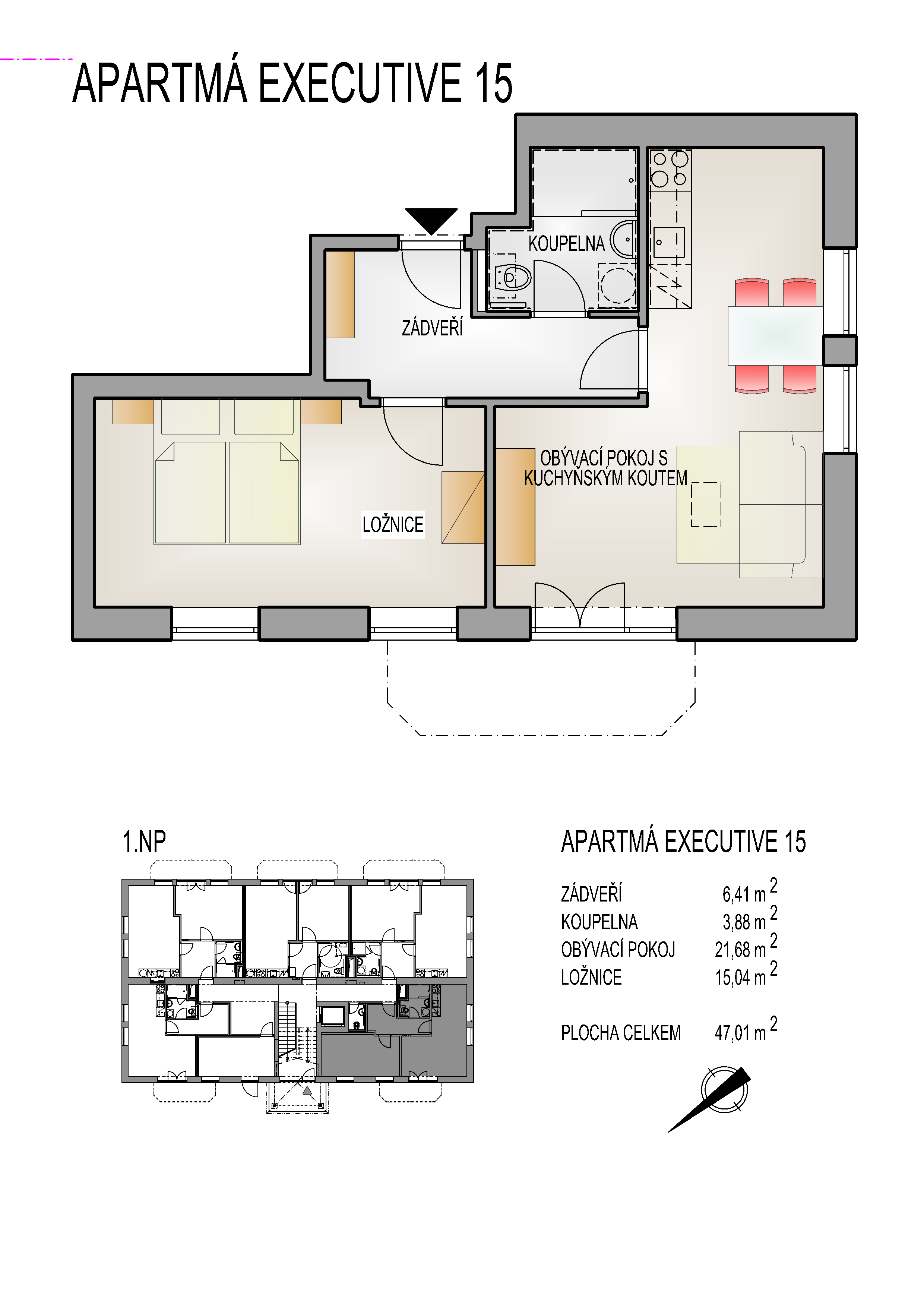 Prodej horského apartmánu 2+kk, 47,92 m², terasa a parkování, Horní Lipová