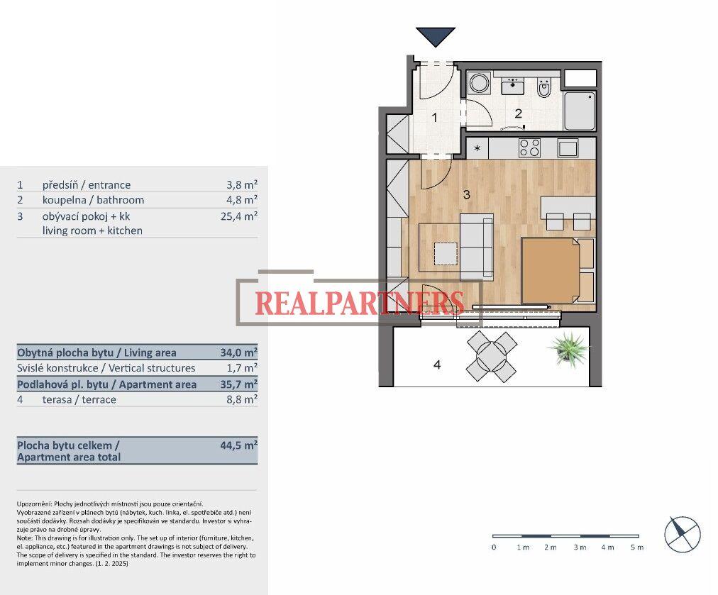 Nový byt 1+kk o ploše 35,7m2 + terasa 8,8m2 ve výstavbě vedle Čimického parku.