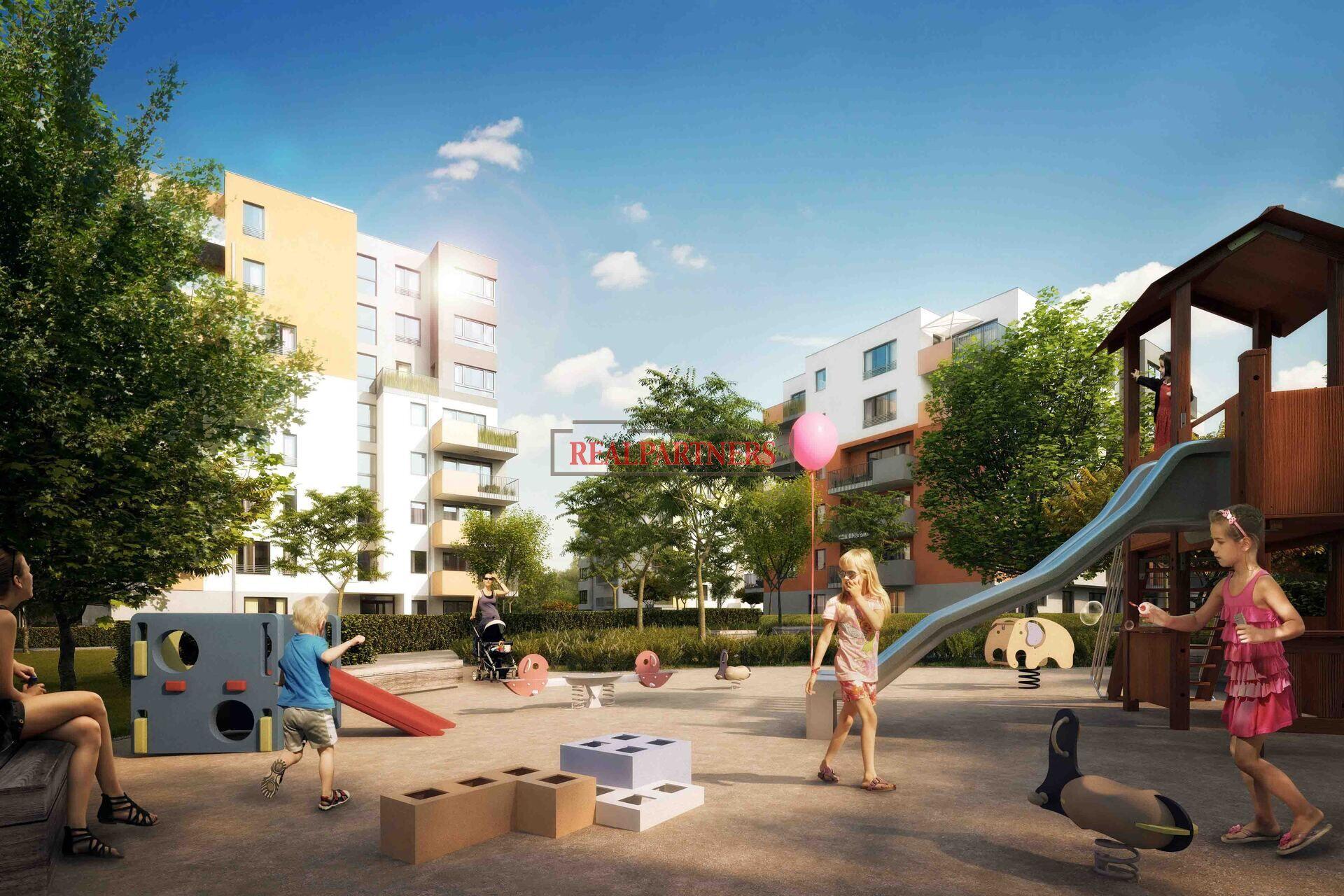 Nový byt 2+kk o ploše 55,4m2 + terasa 7,5m2 + předzahrádka 38,4m2 ve výstavbě vedle Čimického parku.