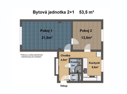 Pronájem bytu, 2+1, 53,5 m²