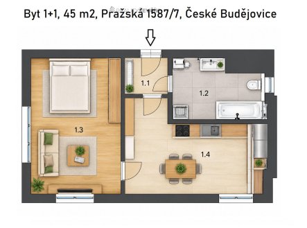 Pronájem bytu, 1+1, 45 m²