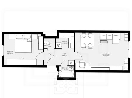 Pronájem bytu, 2+1, 52 m²