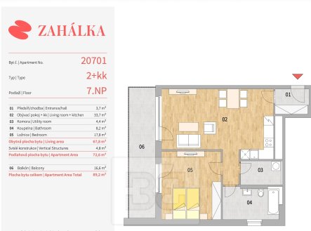 Pronájem bytu, 2+kk, 72 m²