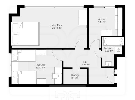 Půdorys | Pronájem bytu, 2+1, 56 m²
