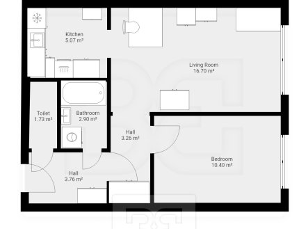 Pronájem bytu, 2+kk, 42 m²