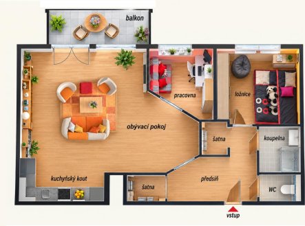 Pronájem bytu, 2+kk, 55 m²